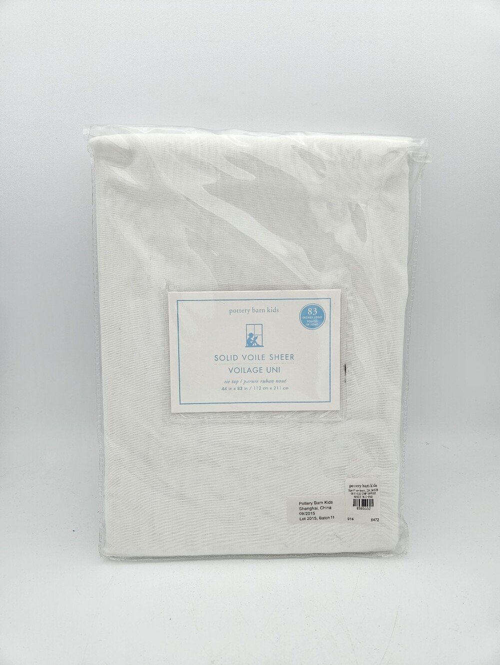 Pottery Barn Kids Solid Voile Sheer 100% Cotton Curtain Set 44"x84" White